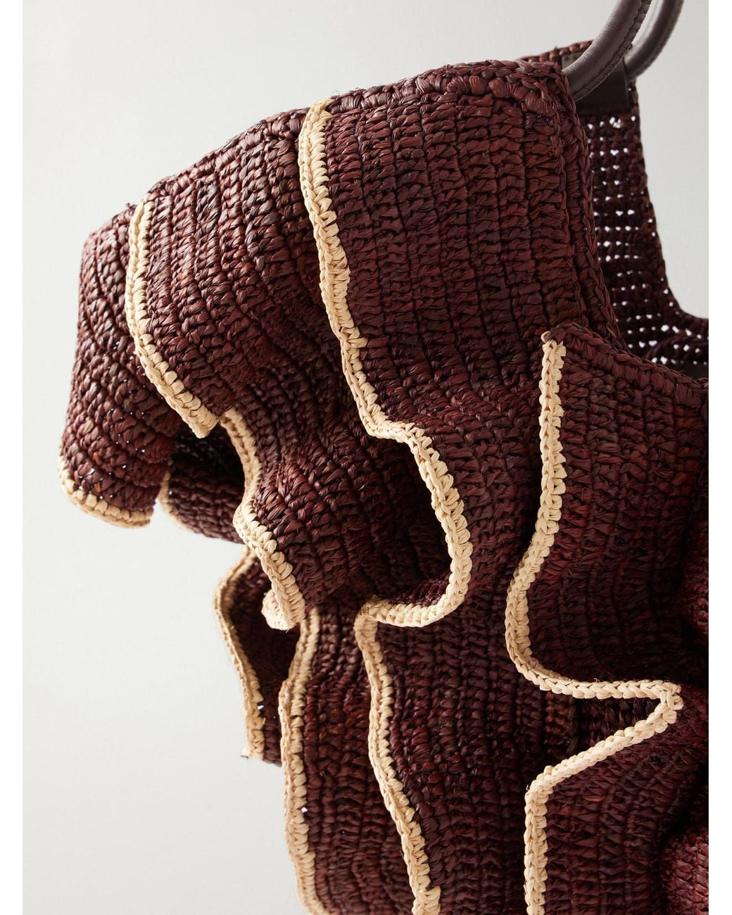 Zimmermann Brown Goldentime Ruffled Leather-Trimmed Raffia Medium Tote