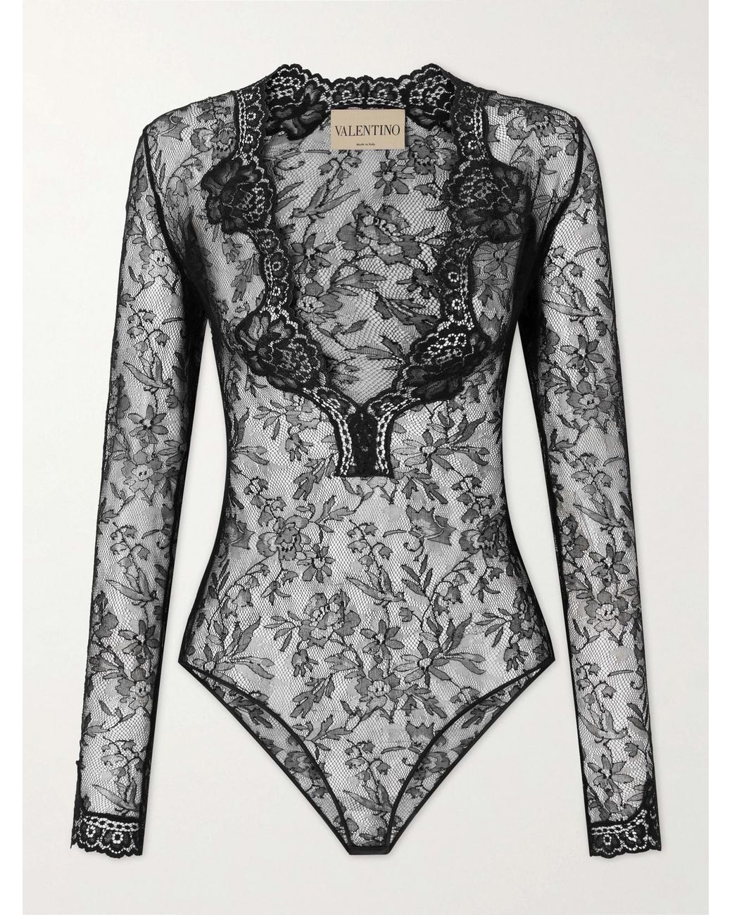 Valentino Garavani Black Stretch-Lace Bodysuit