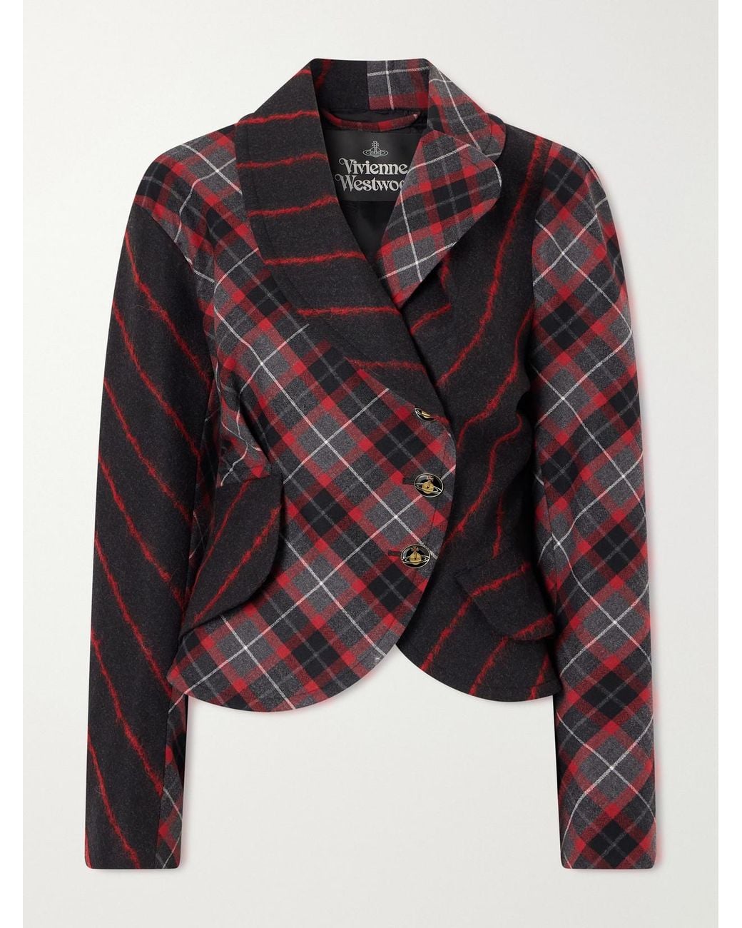 Vivienne Westwood Black Stormy Checked Asymmetric Wool-Blend Blazer