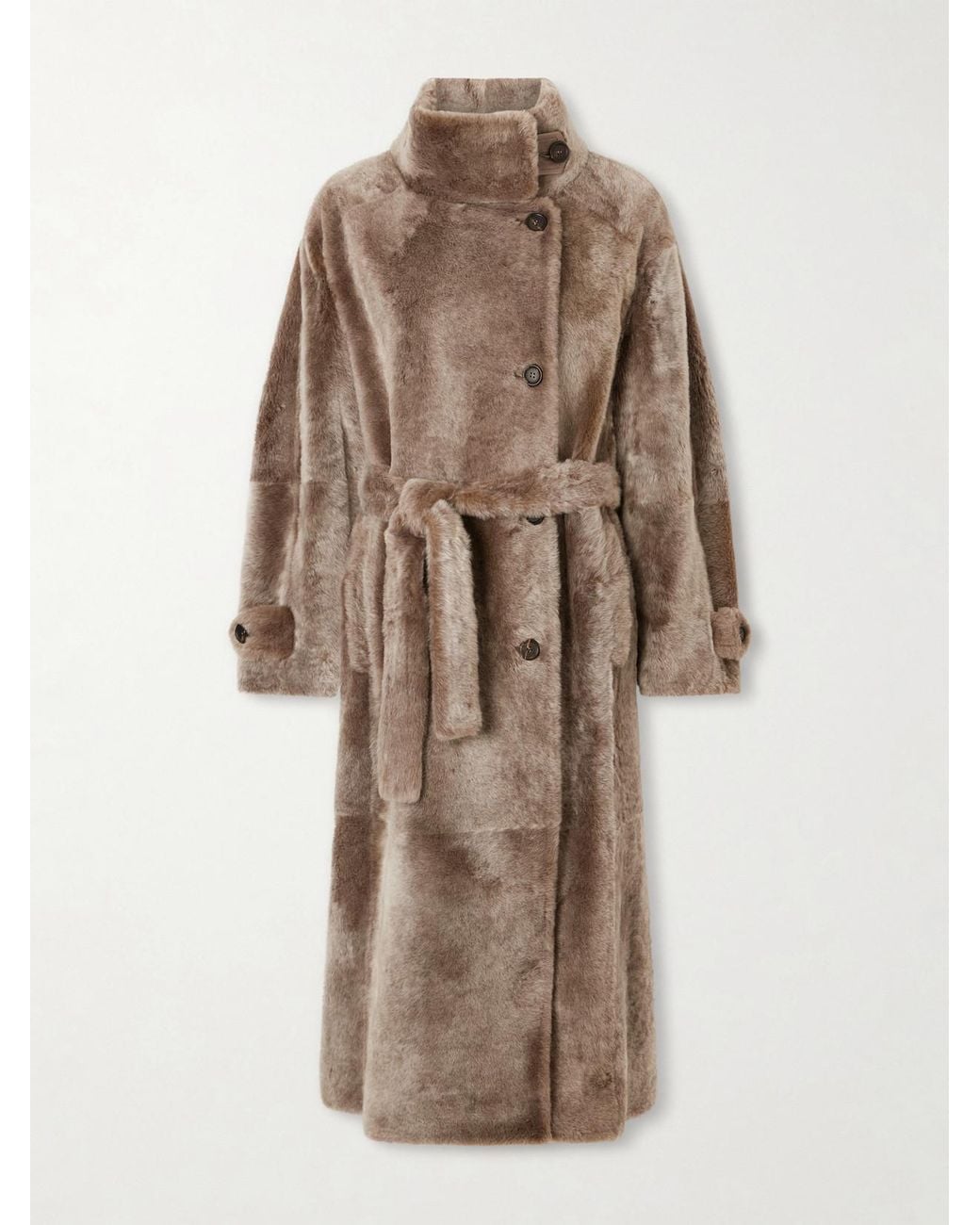 Brunello Cucinelli Natural Belted Shearling Coat