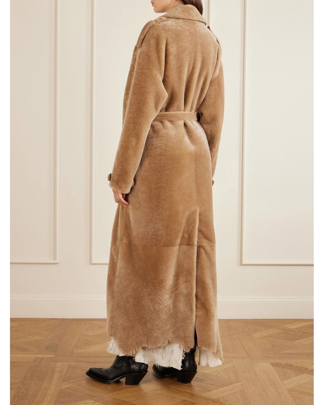 Gabriela Hearst Natural Tellus Belted Double-Breasted Leather-Trimmed Shearling Coat