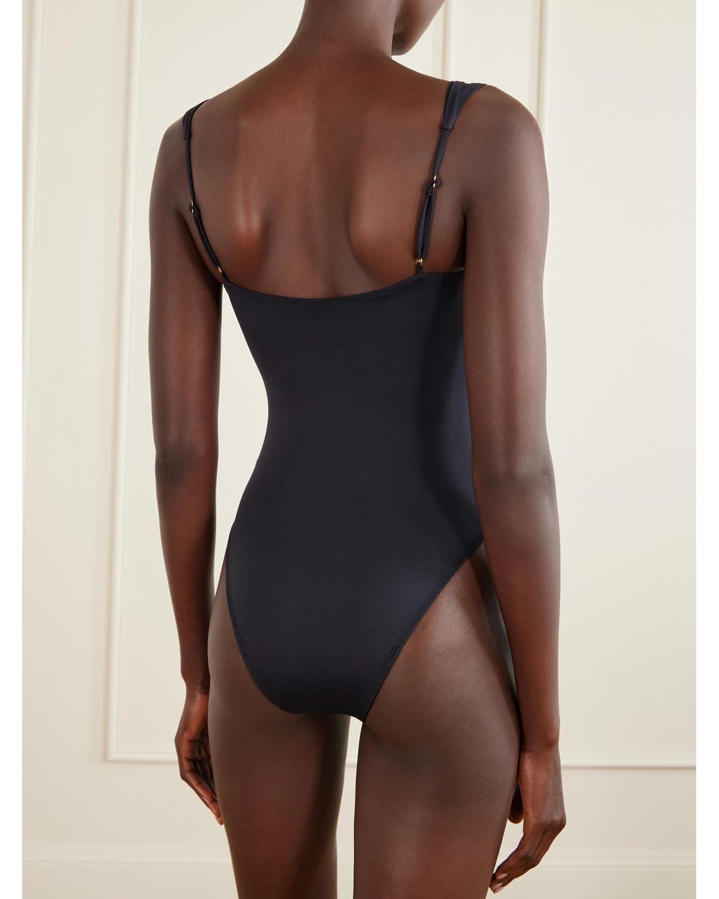 Away That Day Blue Cannes Embellished Gathered Swimsuit