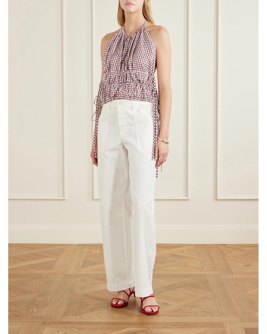 LIBEROWE Pink Lina Checked Cotton Halterneck Top