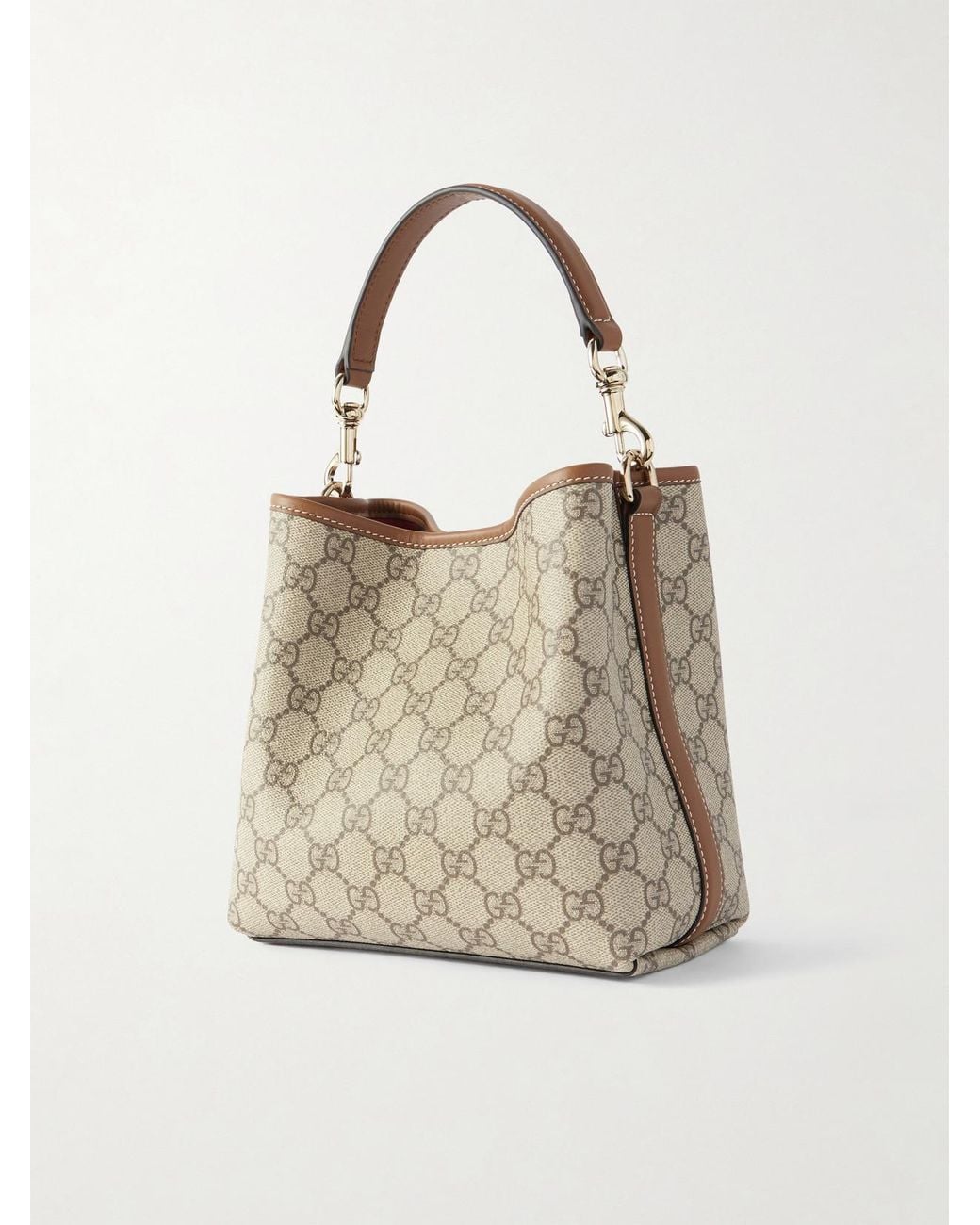 Gucci Natural Gg Emblem Leather-Trimmed Coated Canvas-Jacquard Top-Handle Bag