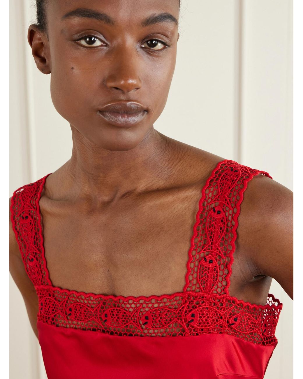 Staud Red Da Adolfo Collection Veronica Silk-Satin Tank