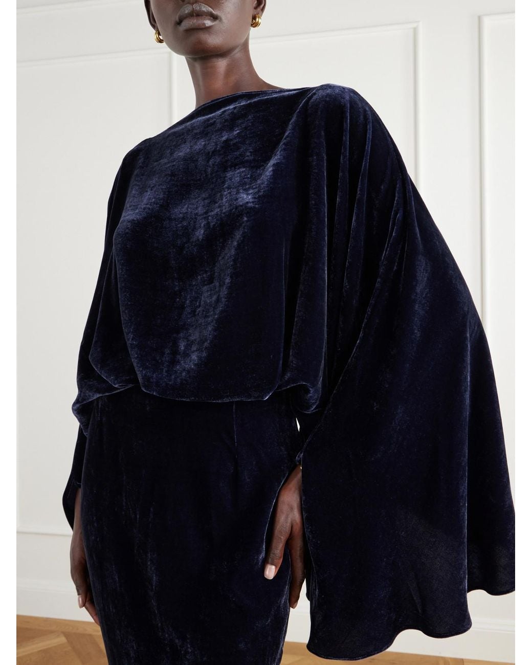 Taller Marmo Blue Musidora Cape-Effect Draped Velvet Gown