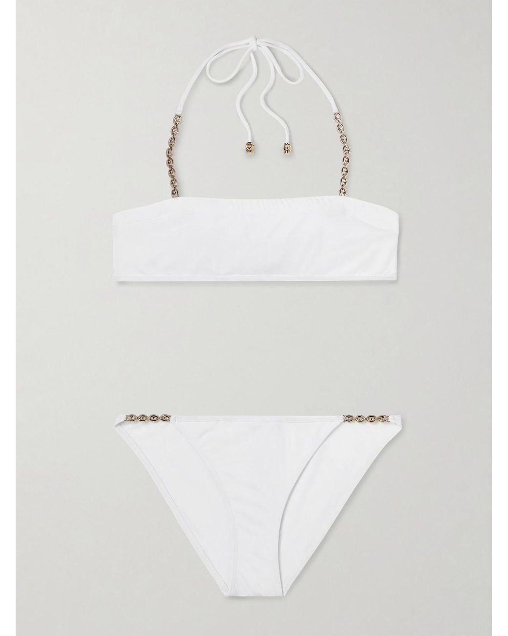 Gucci White Sparkling Chain-Trimmed Bikini