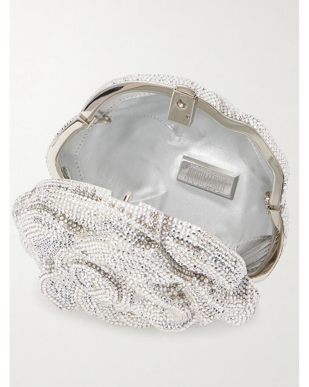 Judith Leiber White Rose Desiree Crystal-Embellished-Tone Clutch