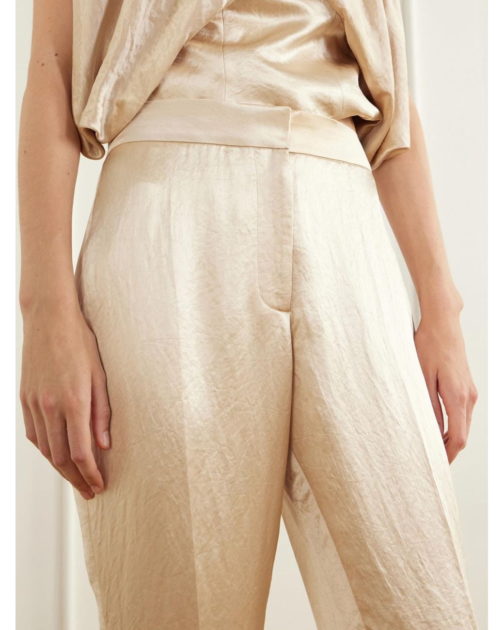 Abadia Natural Satin Barrel-Leg Pants