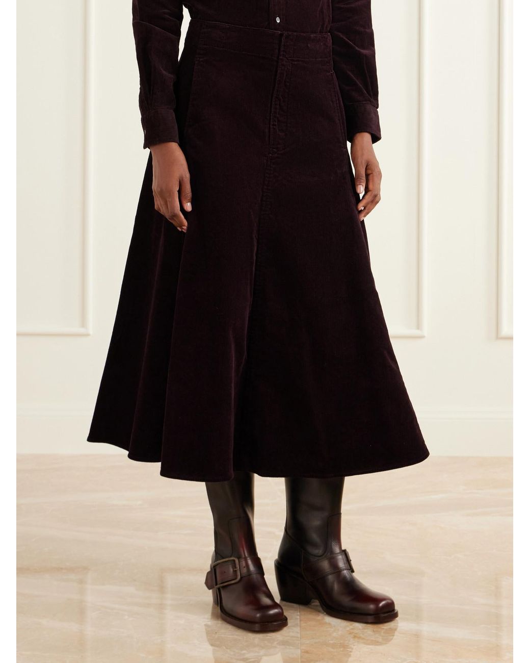 Polo Ralph Lauren Black Cotton-Corduroy Midi Skirt
