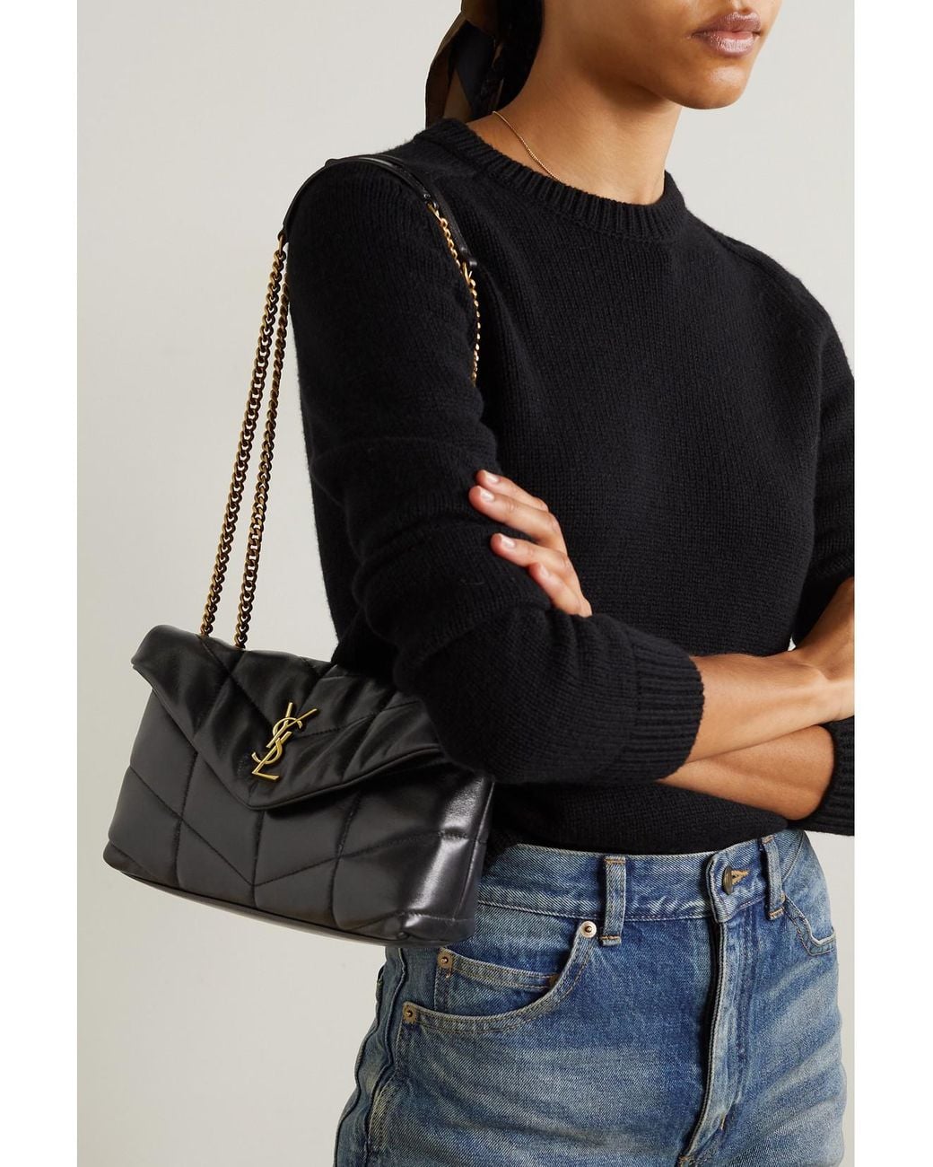 Saint Laurent Black Toy Puffer Mini Matelassé Leather Shoulder Bag