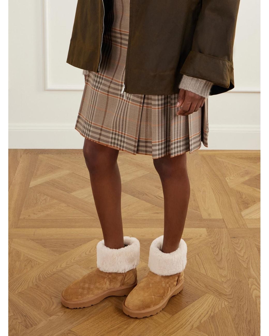 Burberry Natural Shearling-Trimmed Suede Ankle Boots