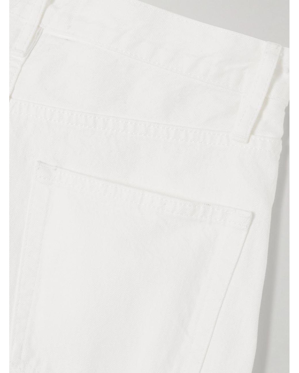 FRAME White The Bubble Crop Frayed High-Rise Barrel-Leg Jeans