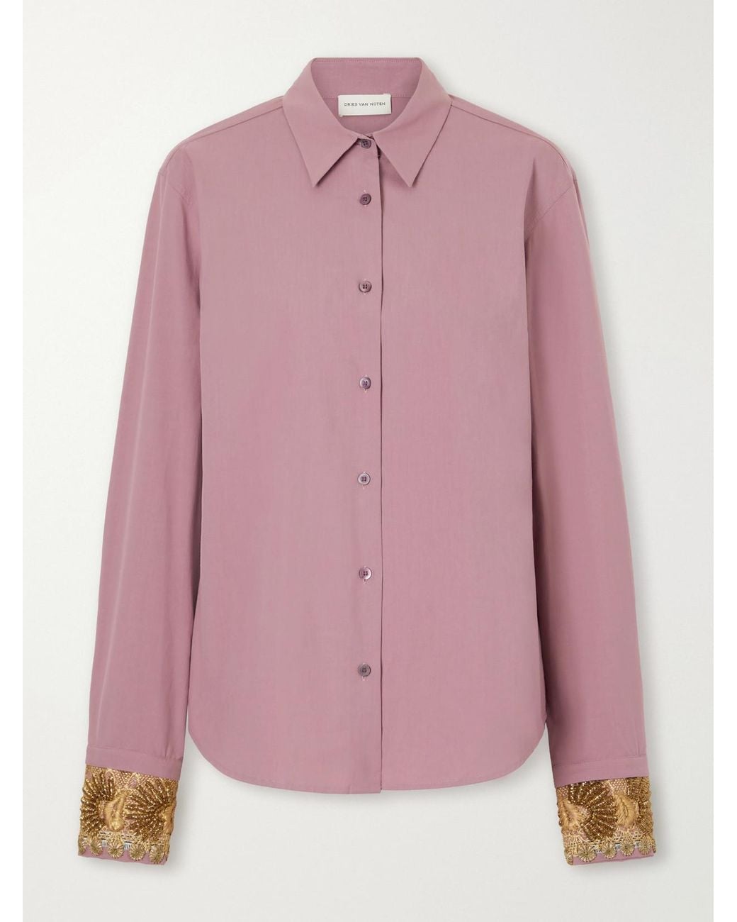 Dries Van Noten Pink Embroidered Cotton-Poplin Shirt