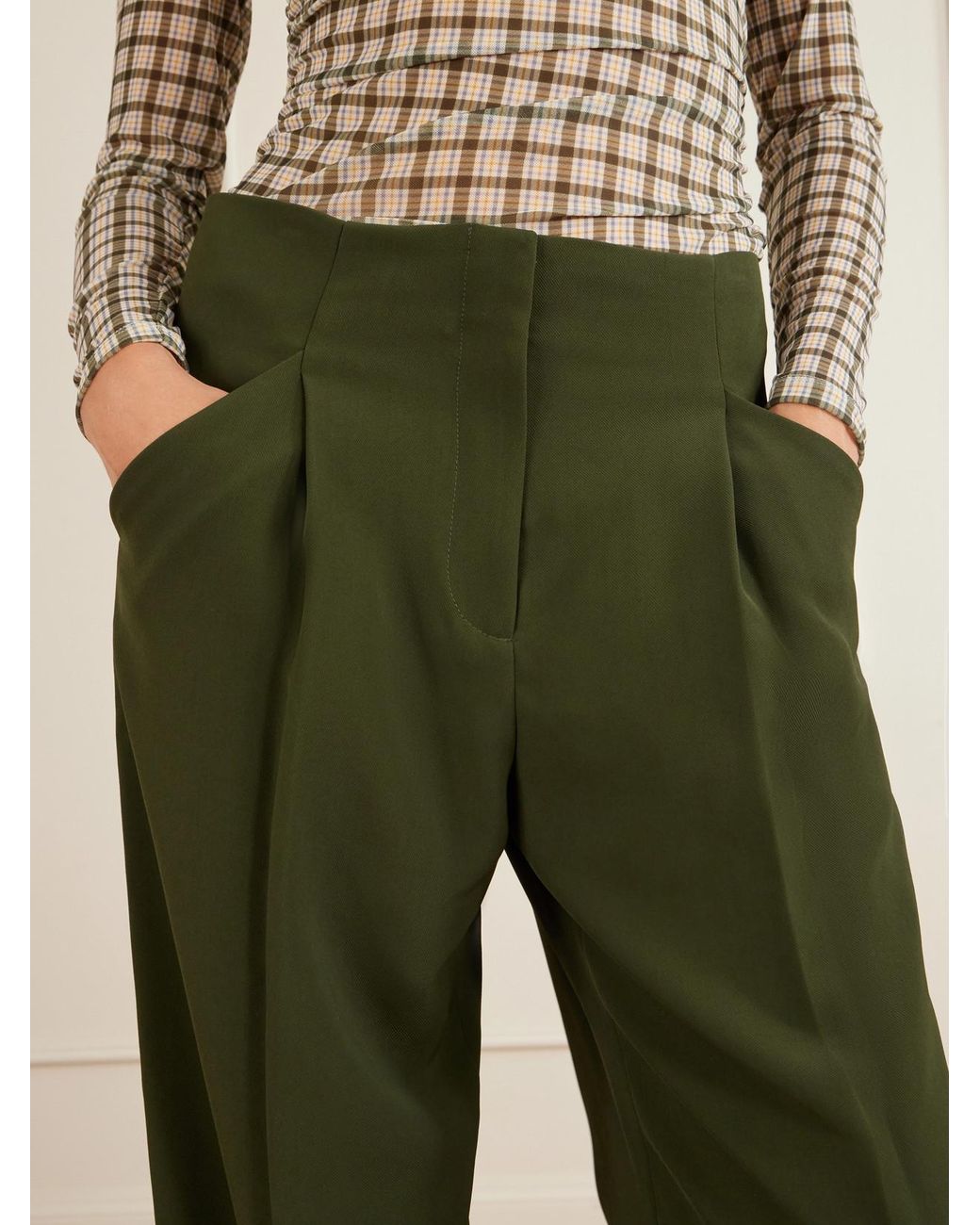 Veronica Beard Green Kenneth Stretch-Crepe Wide-Leg Pants