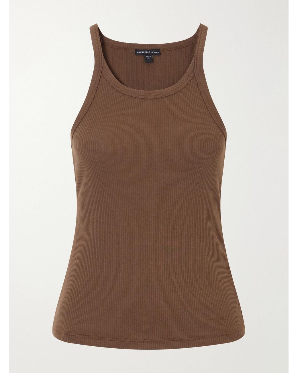 James Perse Brown Ribbed Cotton-Blend Tank