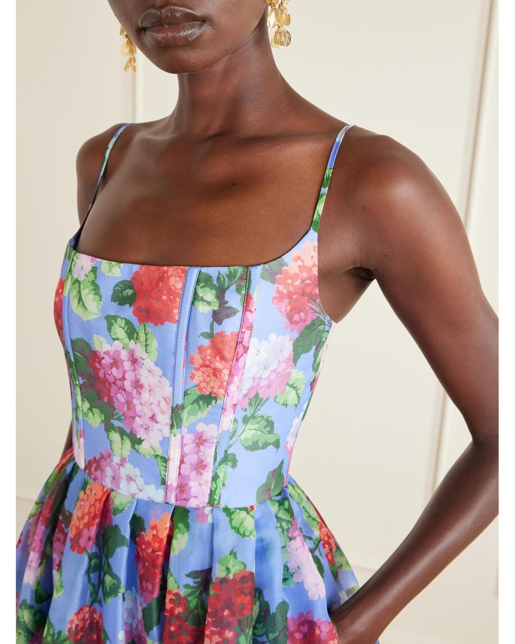 Carolina Herrera White Floral-Print Silk-Crepe Midi Dress