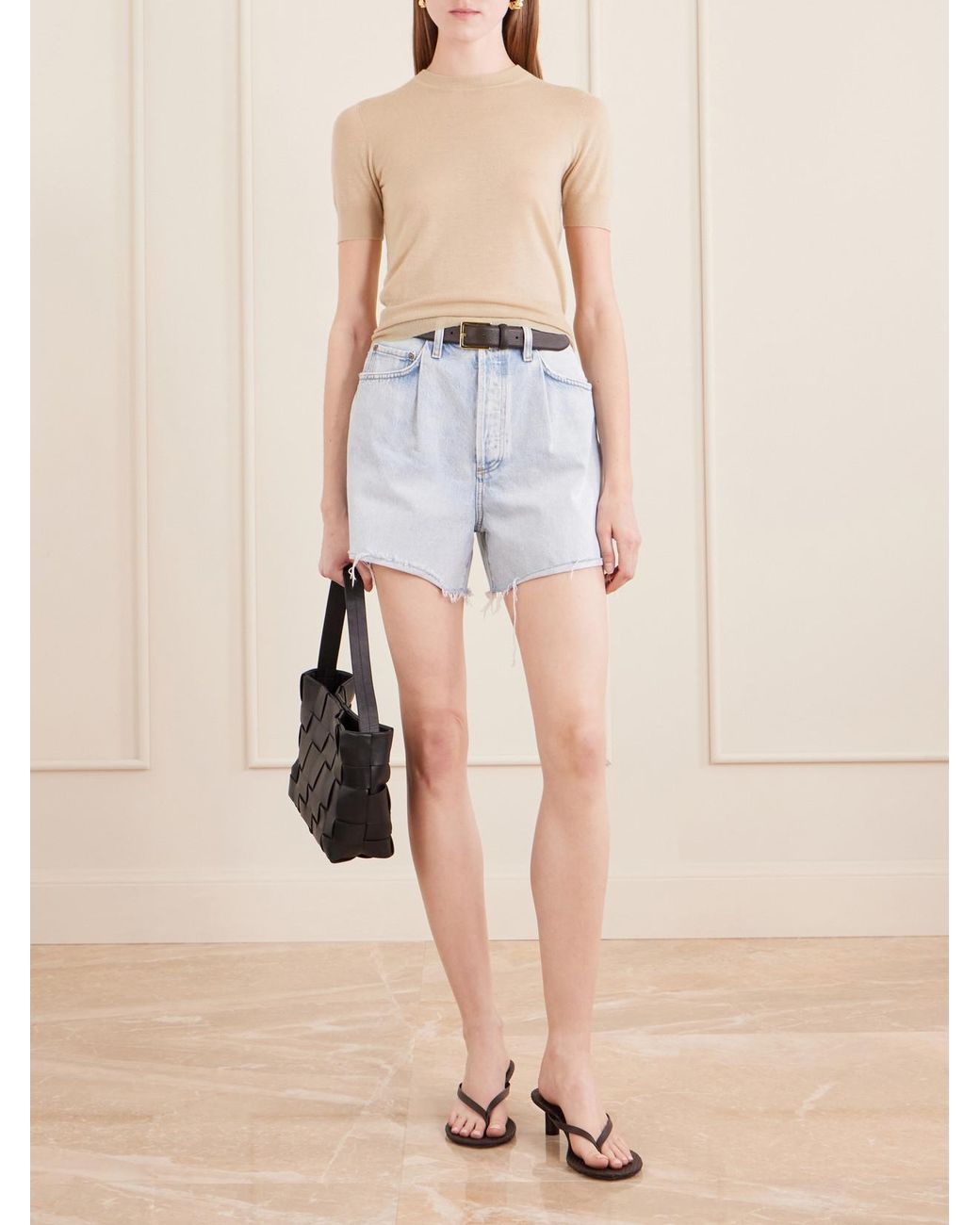 Agolde Blue Rhoda Frayed Organic Denim Shorts