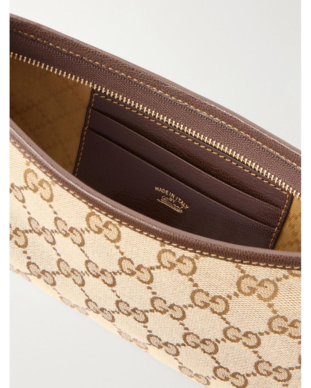 Gucci White Gossip Mini Leather-Trimmed Coated Canvas-Jacquard Shoulder Bag