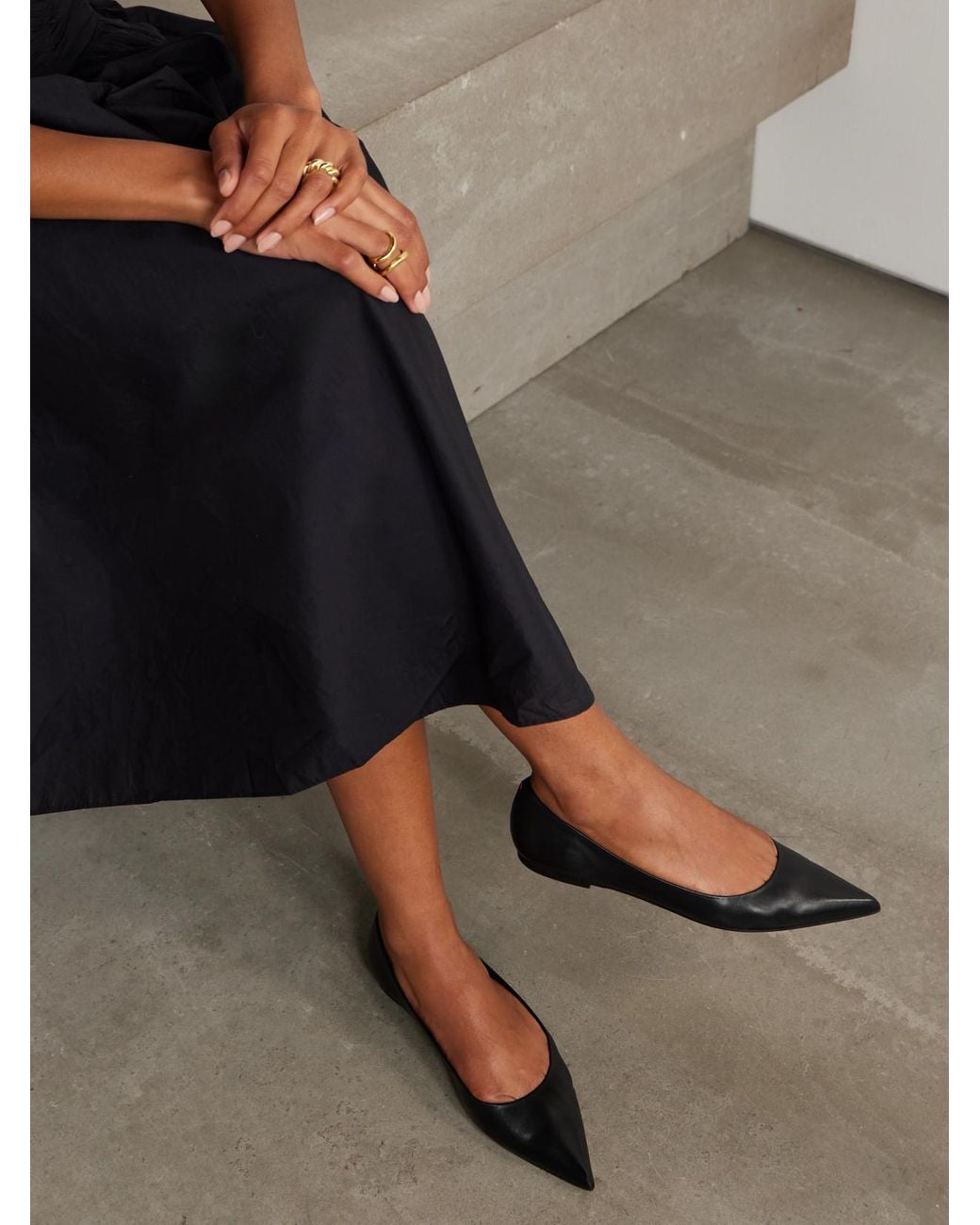 Aeyde White Cassy Leather Point-Toe Flats