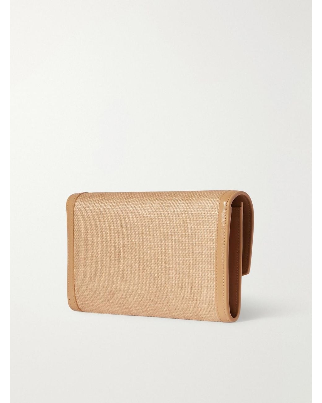 Saint Laurent Natural Uptown Micro Leather-Trimmed Raffia Shoulder Bag
