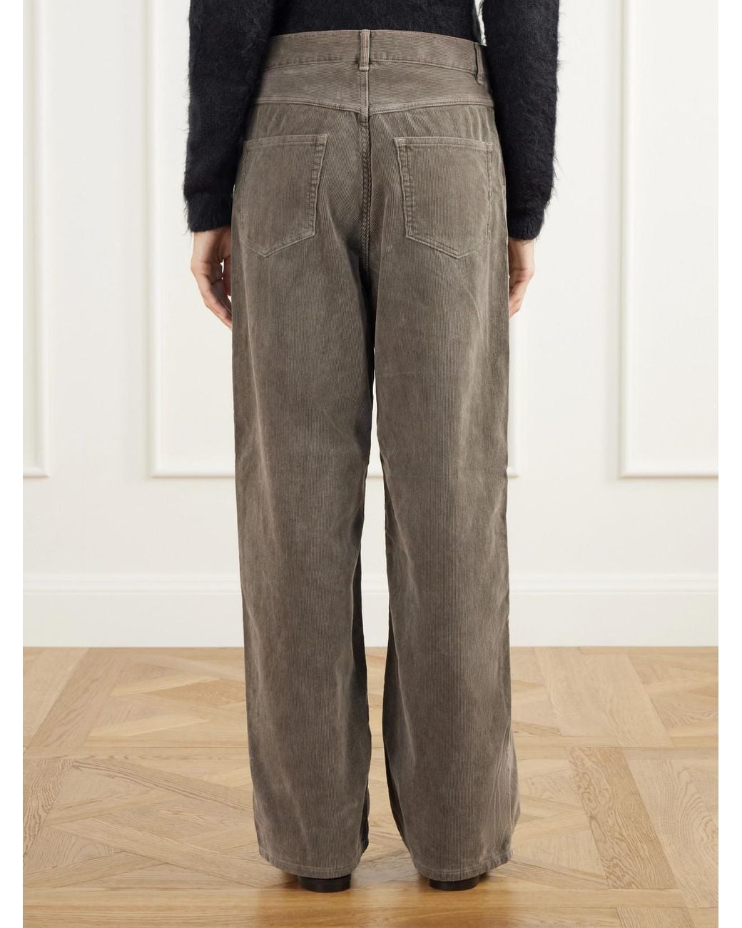 Auralee Gray Finx Garment-Dyed Cotton-Corduroy Wide-Leg Pants