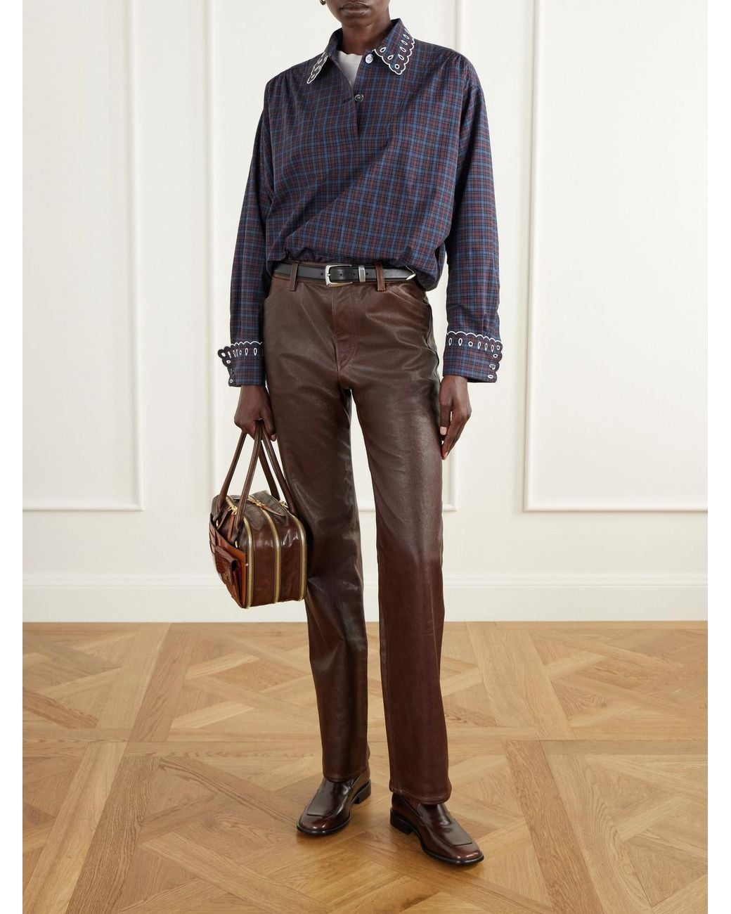 Marni Blue Checked Broderie-Anglaise Cotton-Poplin Shirt