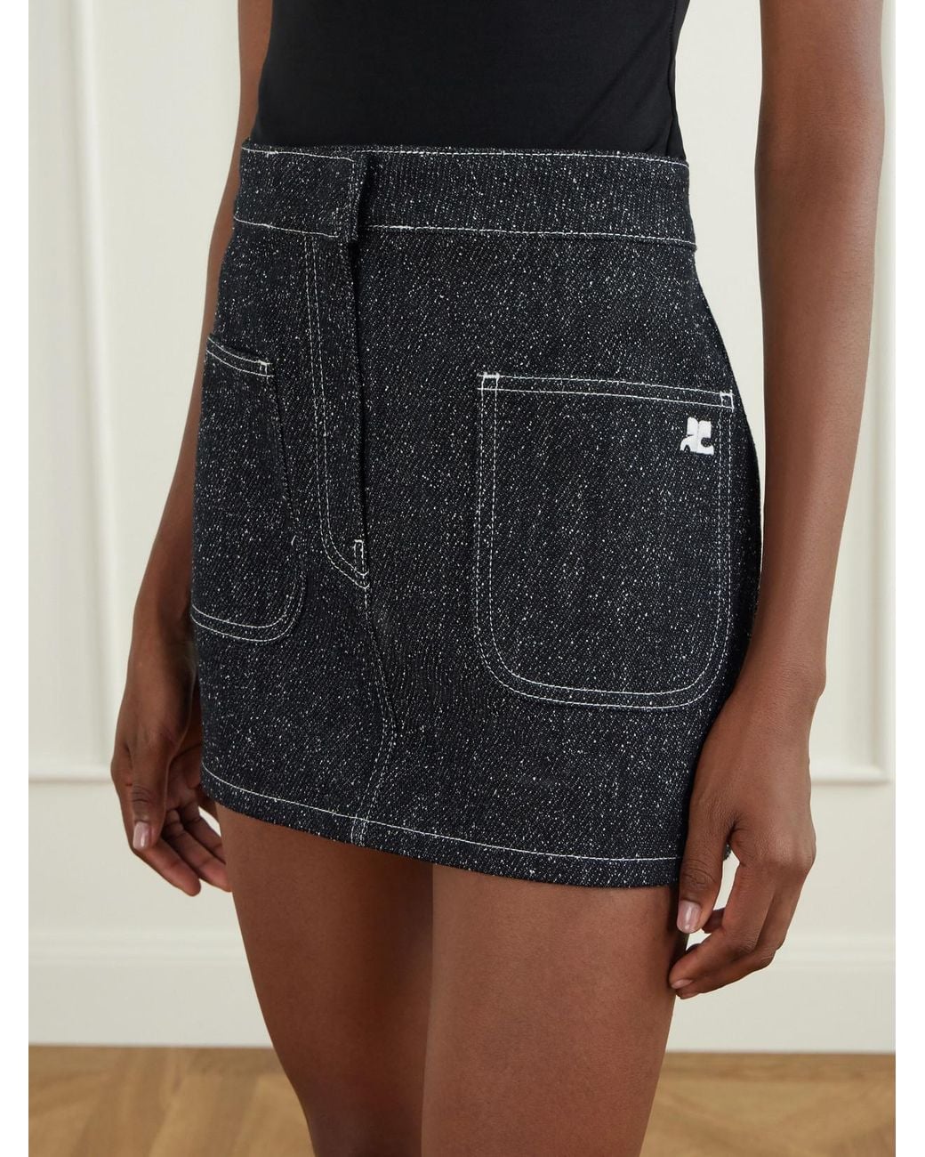Courreges Blue Logo-Embellished Denim-Tweed Mini Skirt
