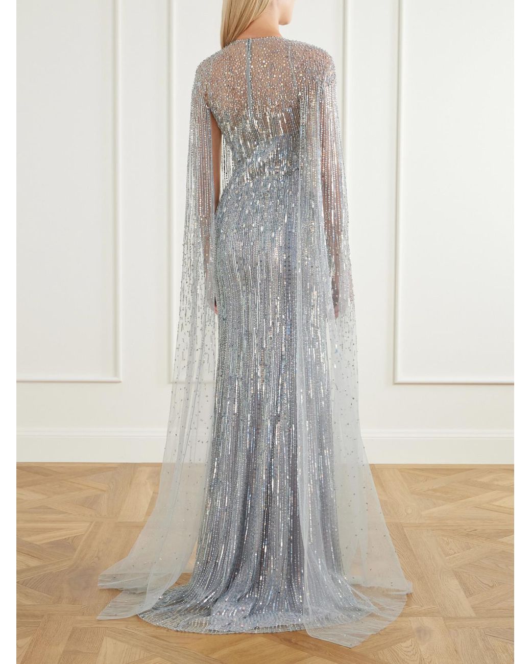 Jenny Packham White Cosmic Dust Sequin-Embellished Gown