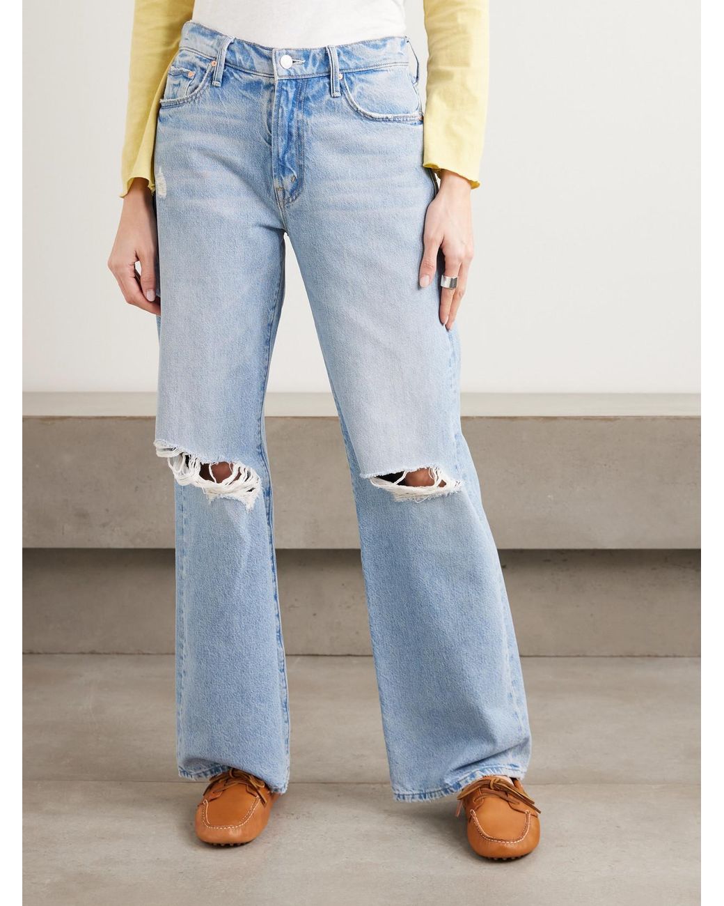Mother Blue The Mid Rise Maven Sneak Distressed Straight-Leg Jeans