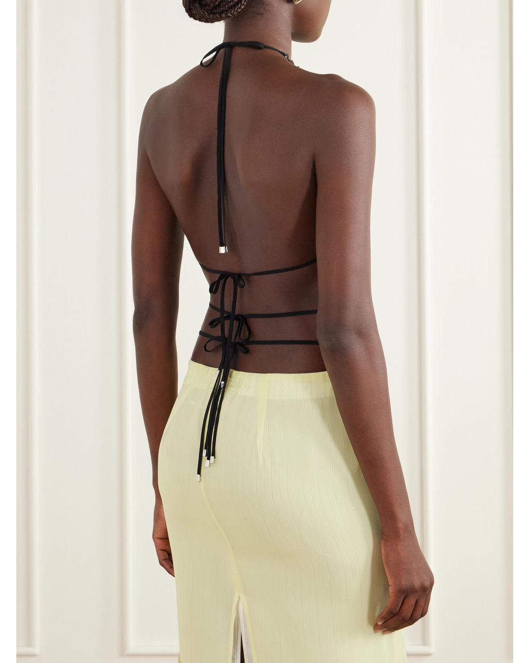 The Attico White Tie-Detailed Sequin-Embellished Tulle Tank