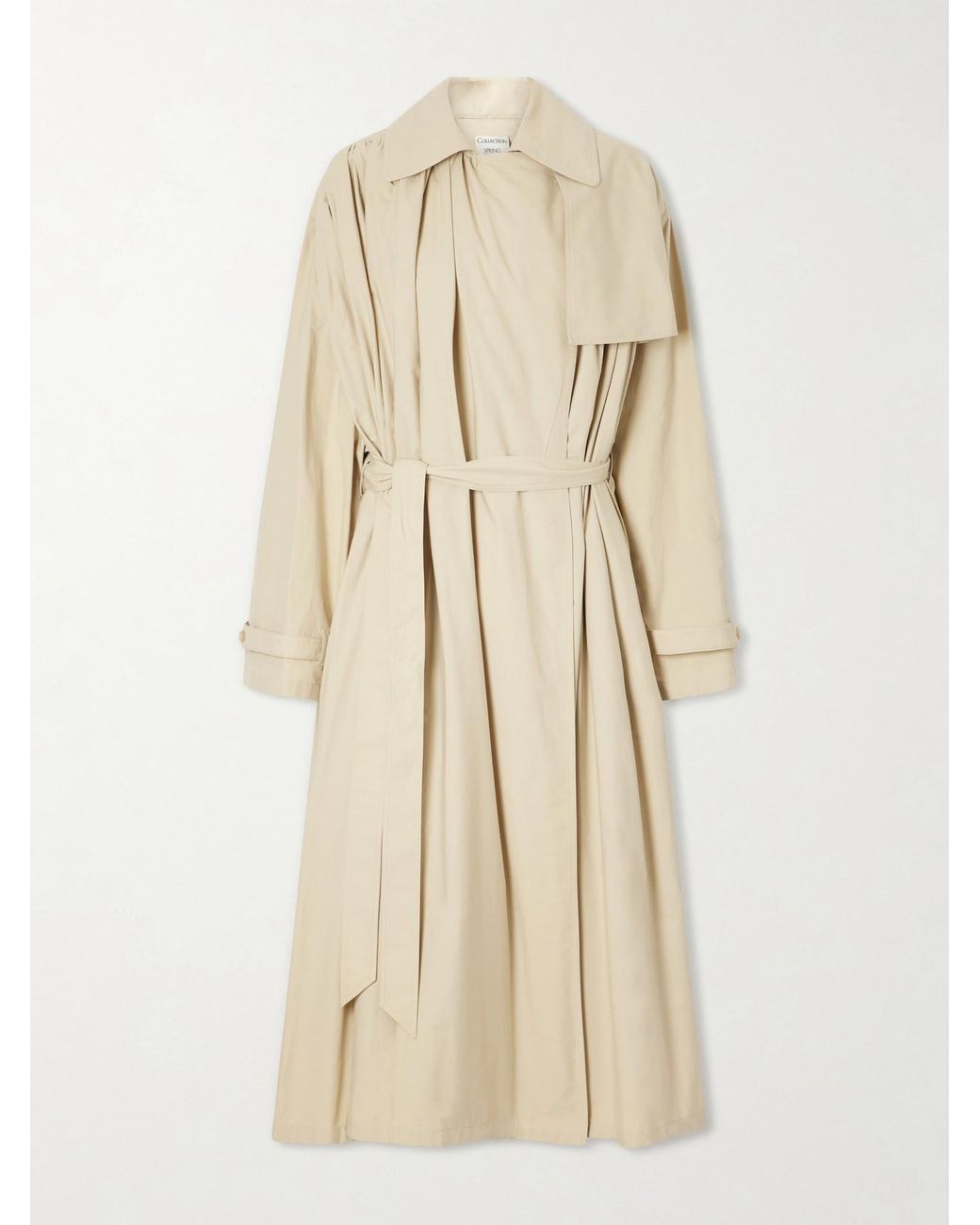 Calvin Klein Natural Mireille Ruched Cotton-Gabardine Trench Coat