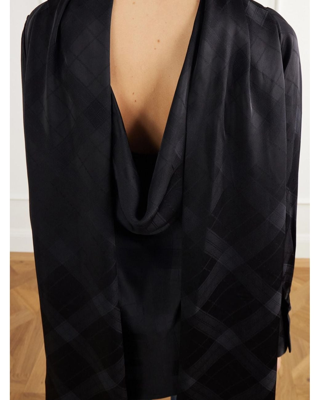 RÙADH Blue The Luss Tie-Detailed Checked Satin Blouse