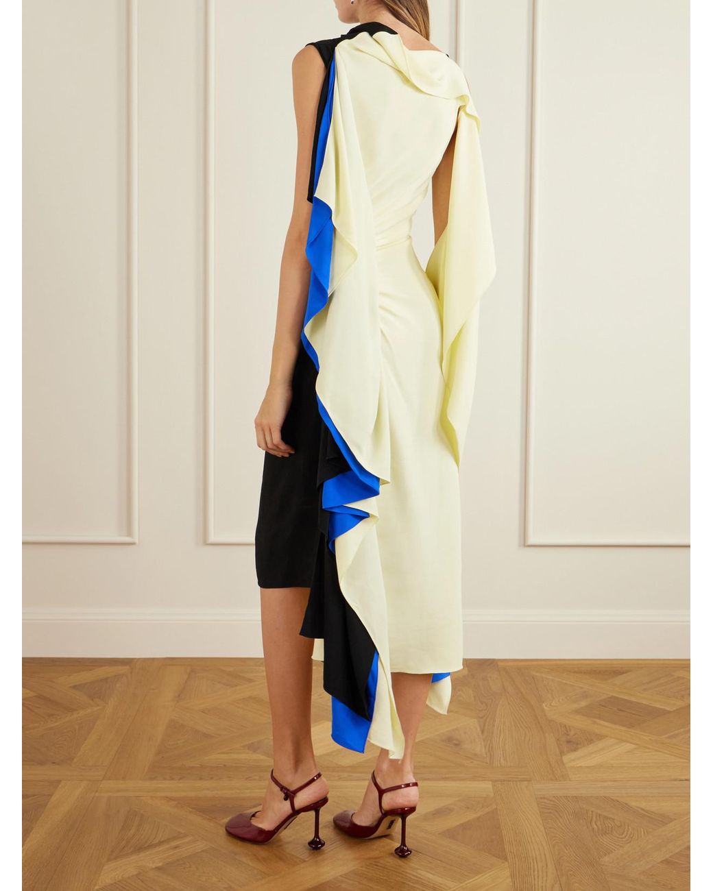 Loewe Blue Asymmetric Draped Crepe-Jersey Midi Dress