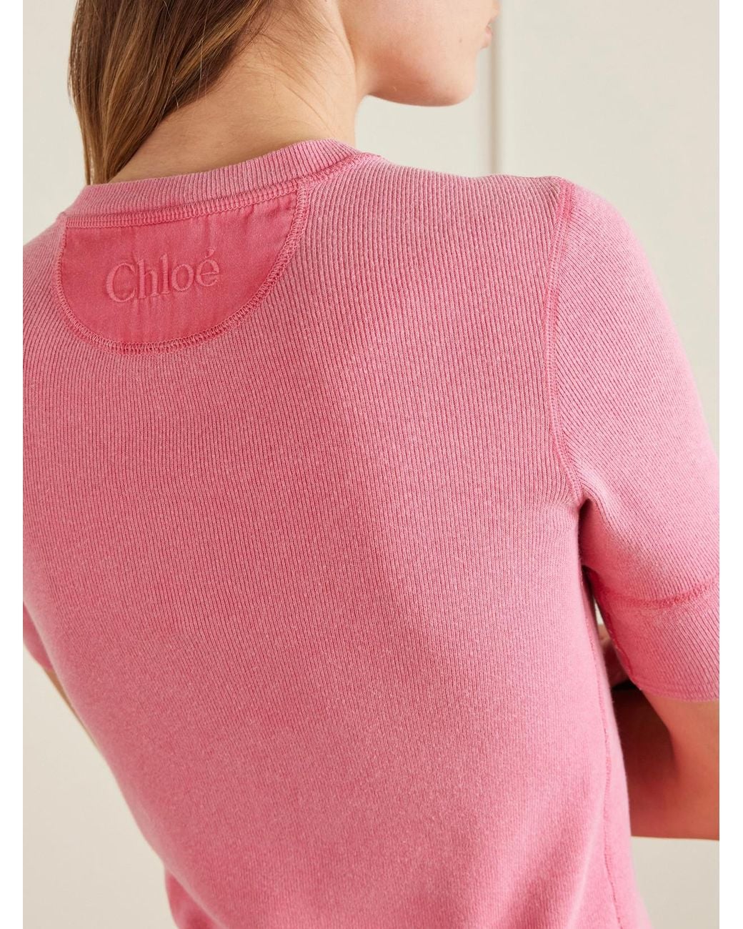 Chloé Pink Ribbed Cotton-Jersey T-Shirt