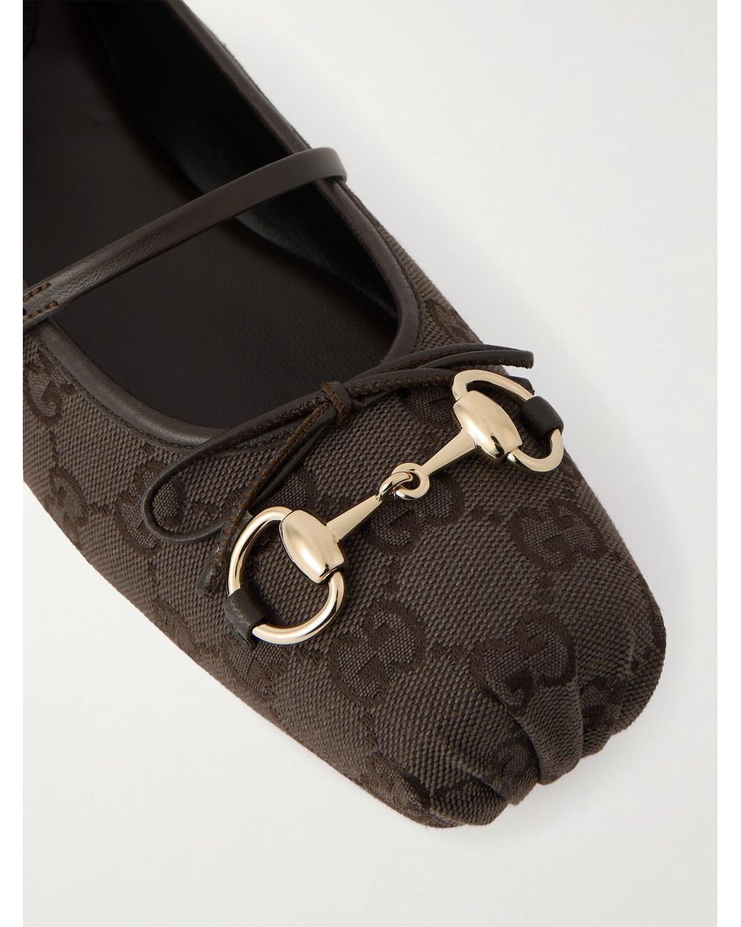 Gucci White Ballerinas Aus Canvas Mit Jacquard-Muster, Horsebit-Detail Und Schleife
