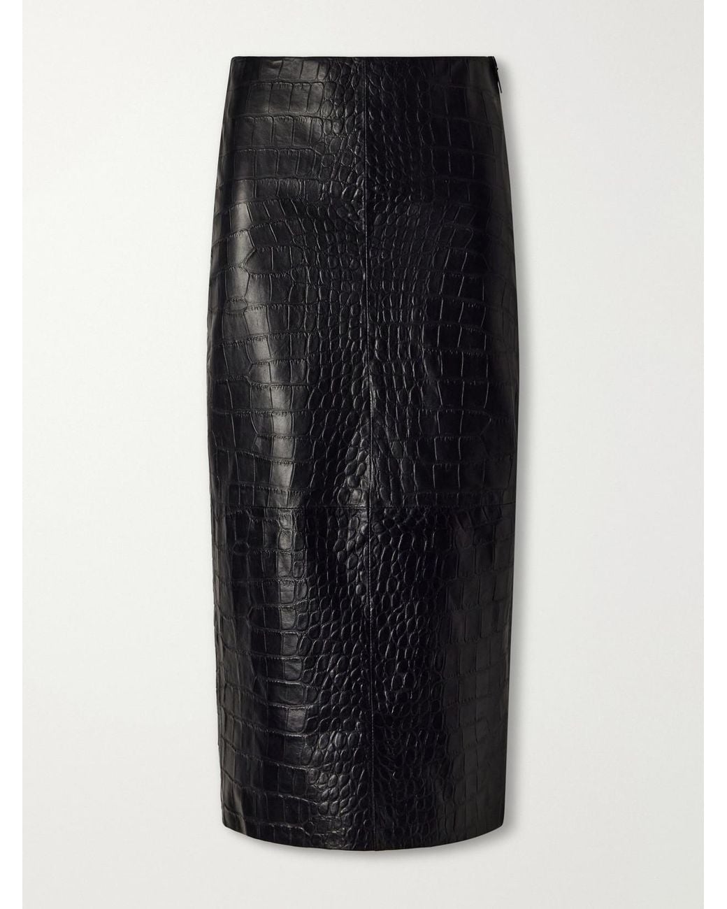 Arma Black Meeka Paneled Croc-Effect Leather Midi Skirt