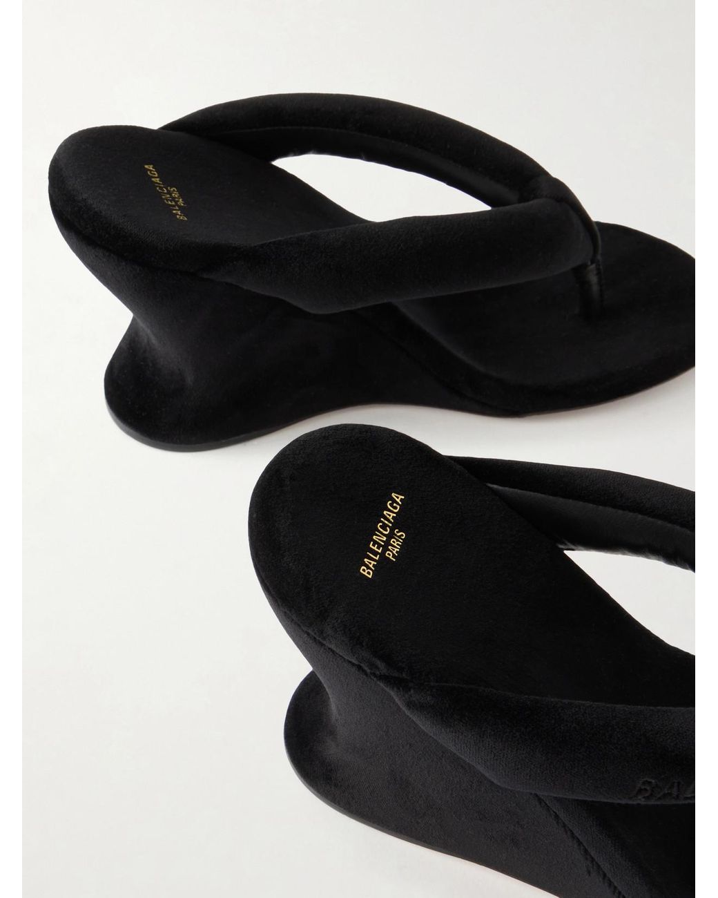 Balenciaga Black Gaeta 90 Velvet Wedge Sandals