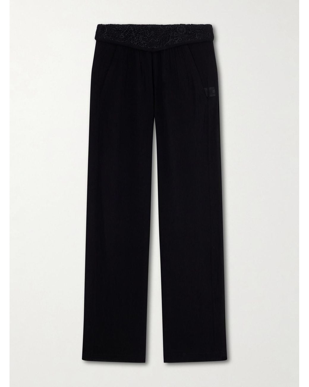 Isabel Marant Black Guylene Lace-Trimmed Silk-Crepe Straight-Leg Pants
