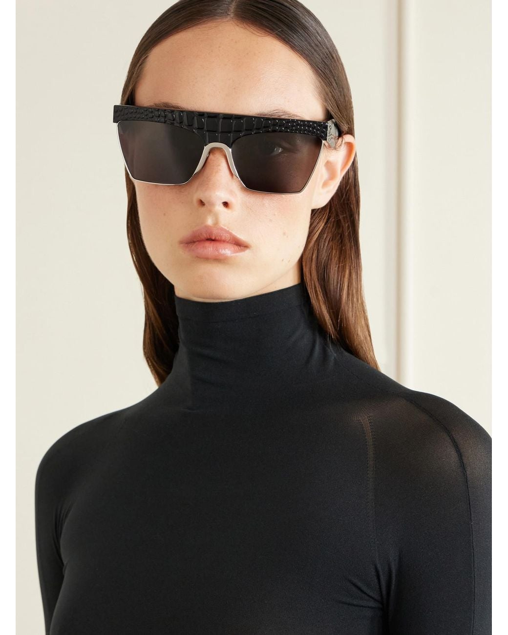 Alaïa Black D-Frame Croc-Effect Recycled-Acetate And-Tone Metal Sunglasses