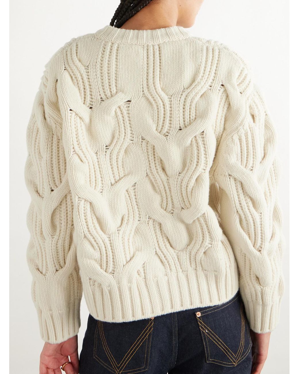 Bottega Veneta Natural Cropped Cable-Knit Wool Cardigan