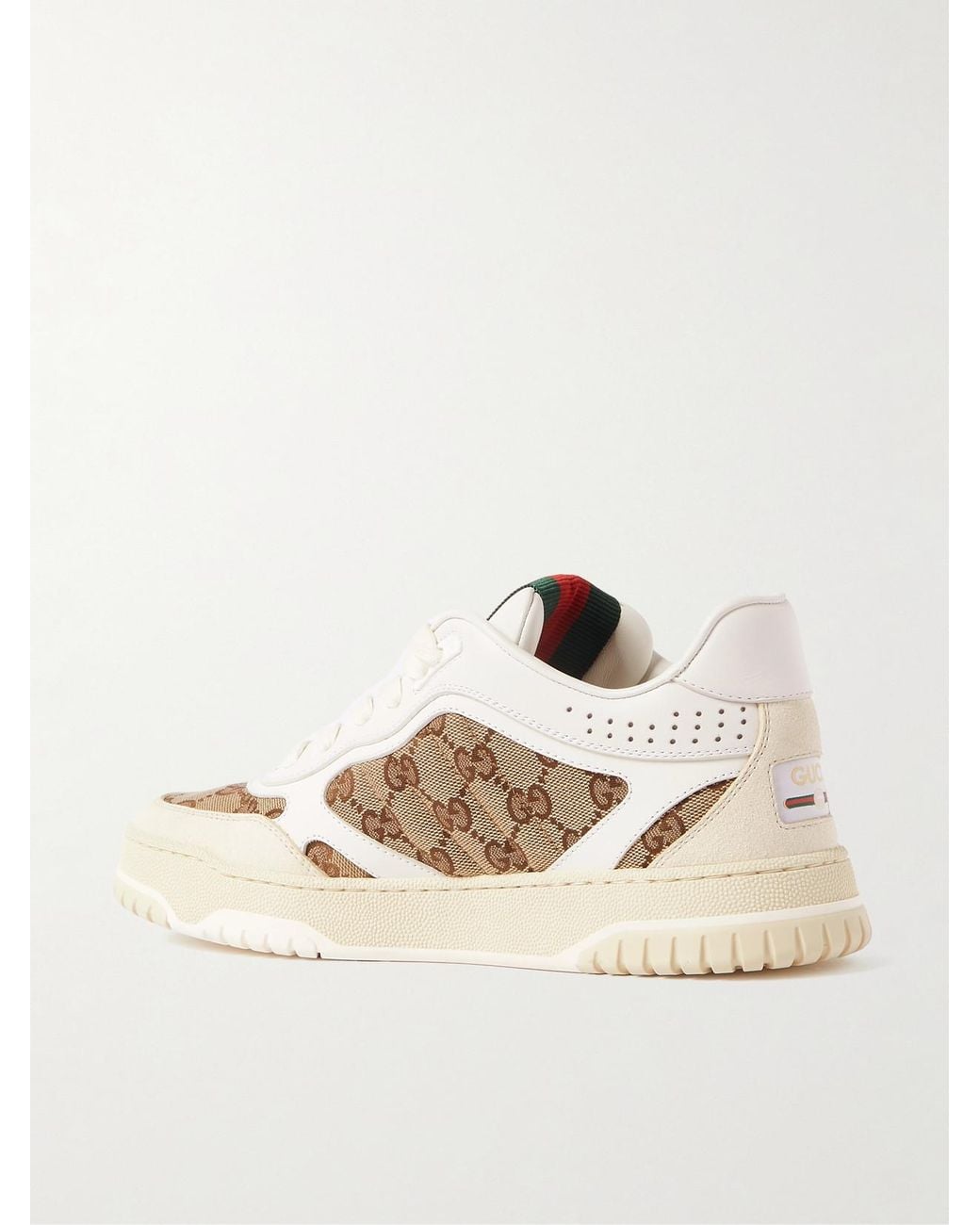 Gucci Natural Re-Web Leather And Canvas-Jacquard Sneakers