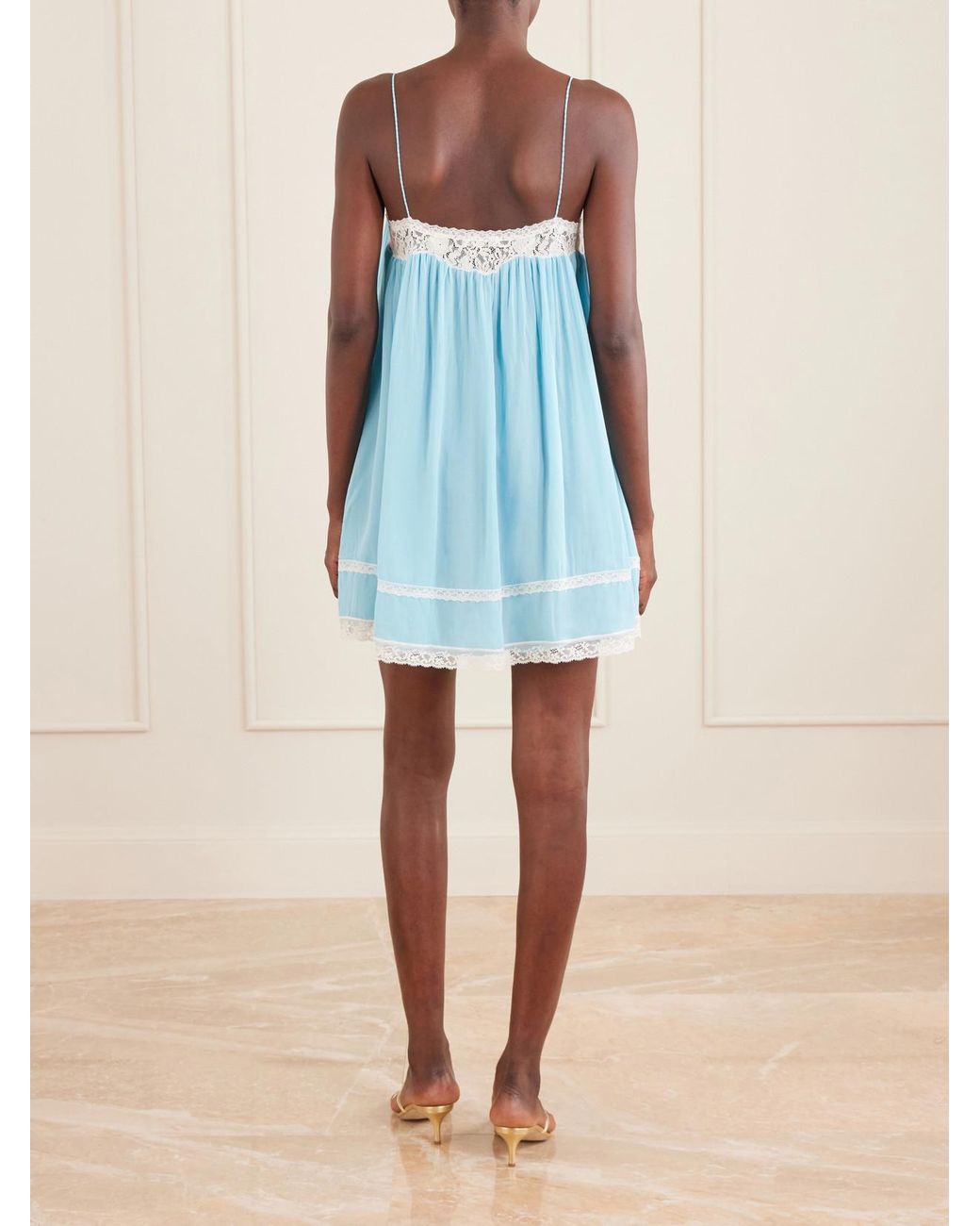 Doen Blue Clemente Lace-Trimmed Silk Mini Dress