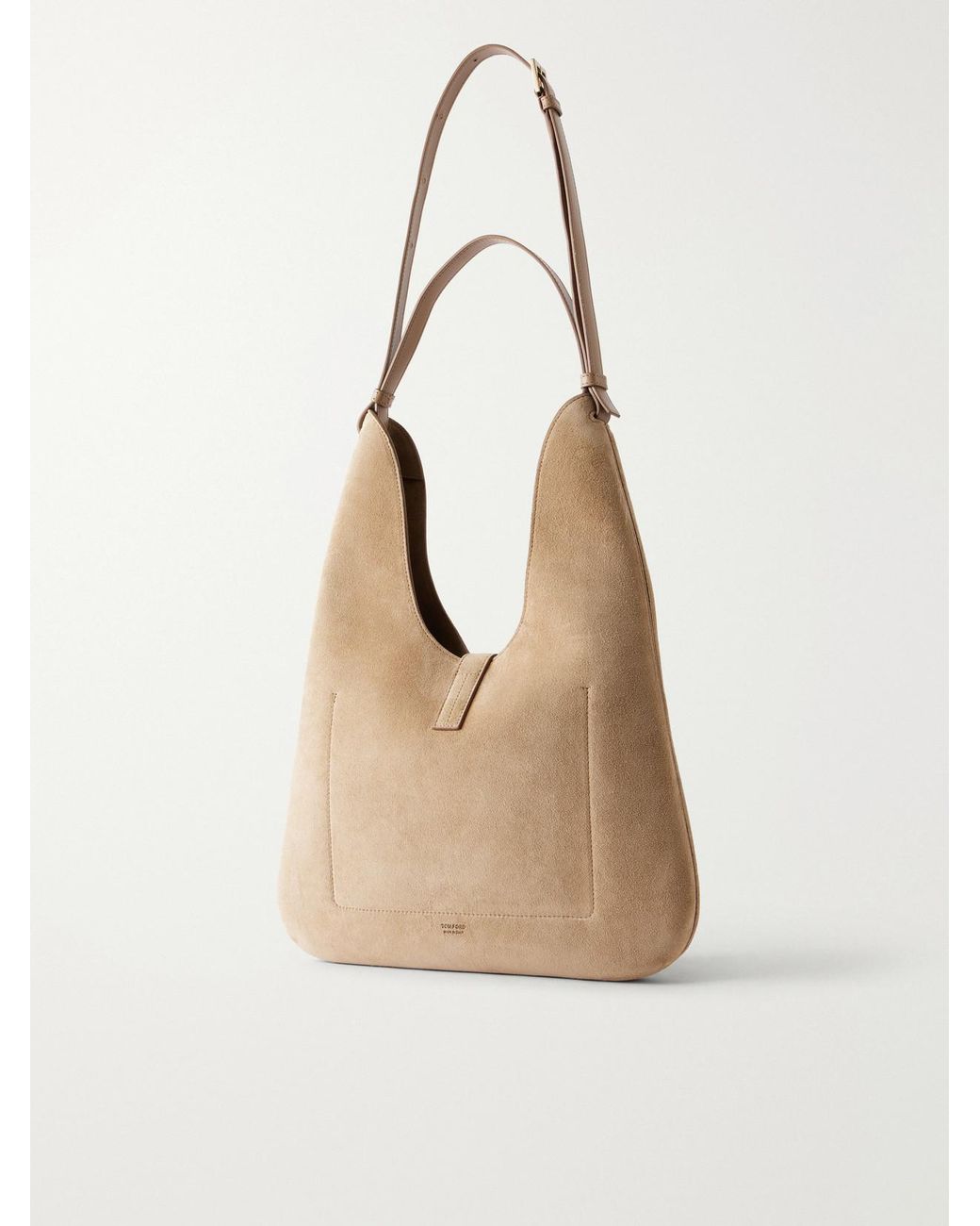 Tom Ford Natural Kara T-Embellished Medium Suede Shoulder Bag