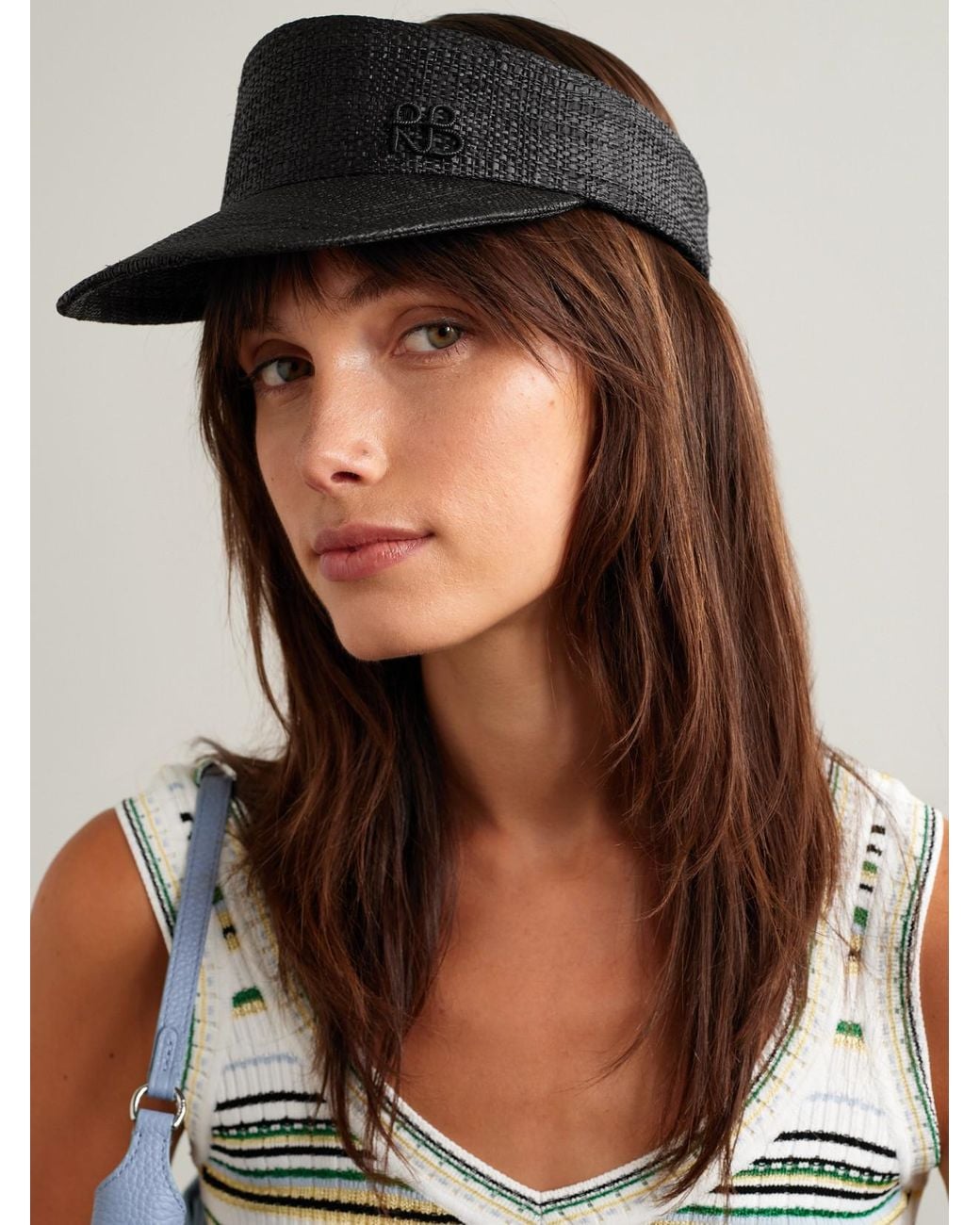 Ruslan Baginskiy Black Embroidered Straw Visor