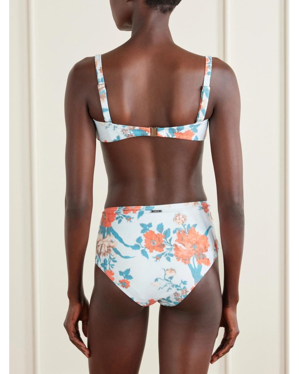 Erdem Blue Floral-Print Bikini Top