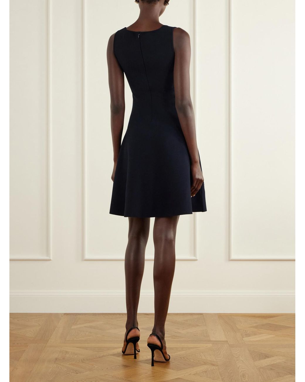 Oscar de la Renta Blue Laser-Cut Embroidered Knitted Mini Dress