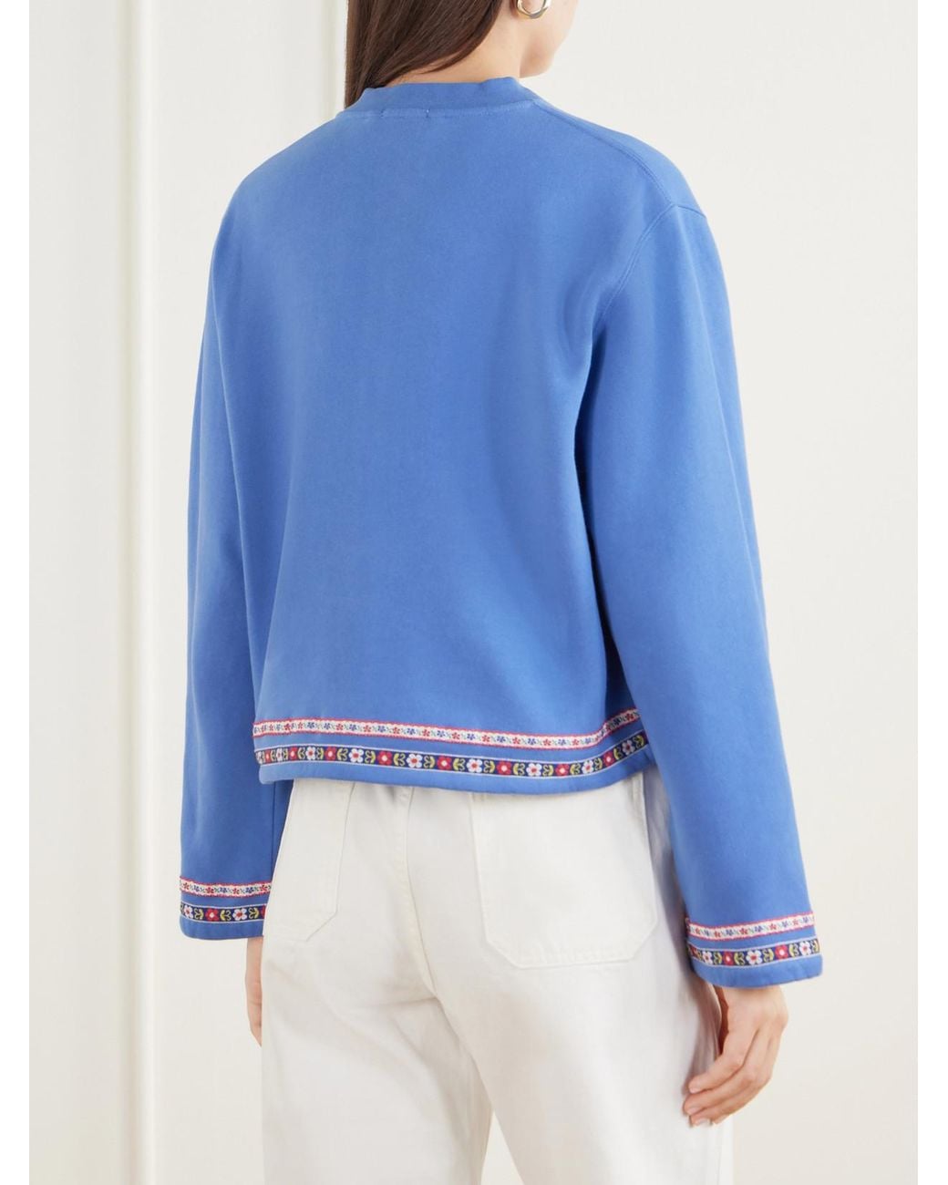 Bode Blue Jacquard-Trimmed Cotton-Jersey Cardigan