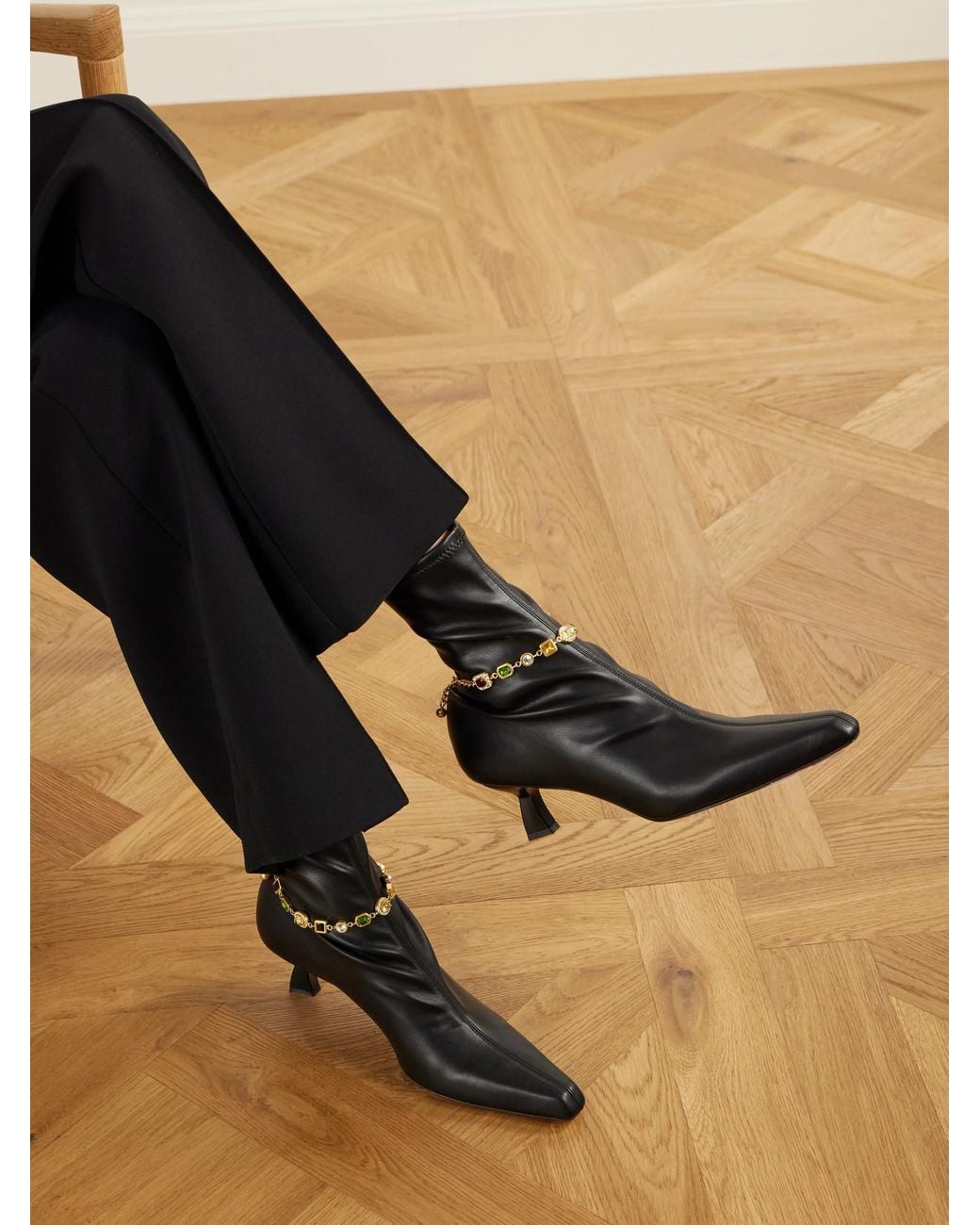 NODALETO Black Dona 50 Embellished Leather Ankle Boots