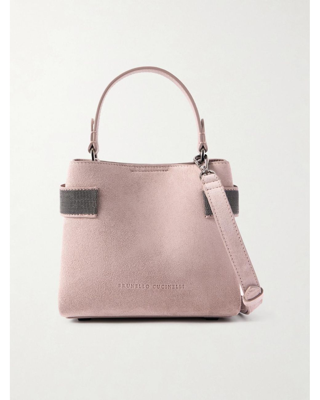 Brunello Cucinelli Pink Bead-Embellished Suede Top-Handle Bag